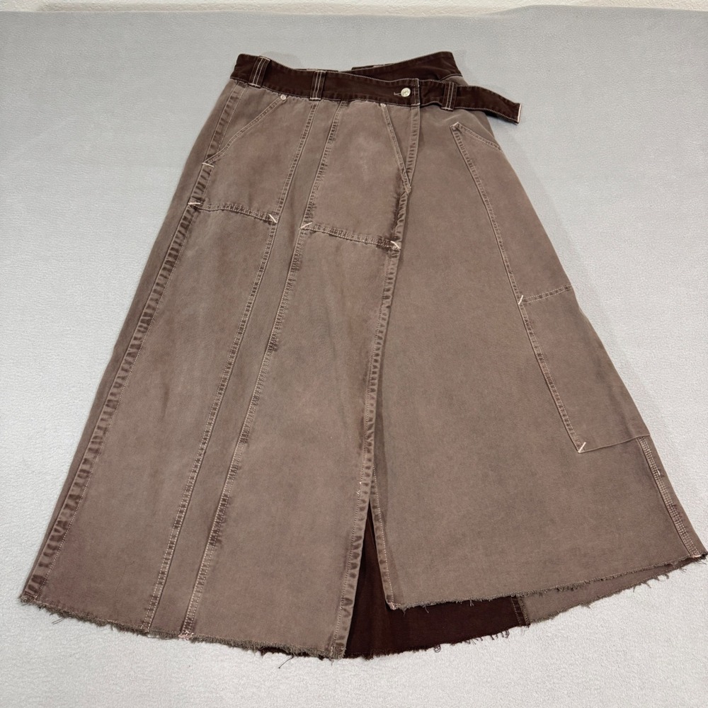 We The Free Daria Maxi Skirt Women 8 Brown Utility Wrap Western Buckle Back - Picture 2 of 10